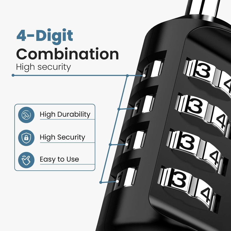 Sparkiva Black 4 Digit Combination Padlock for Gym Locker -