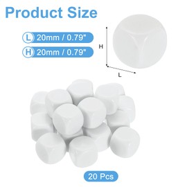 sourcing map 20Pcs Rounded Blank Six Sided Dice 20mm/0.8inch Acrylic Dice Cube with Smoothed Surface for Party Board Game Craft Making, White
