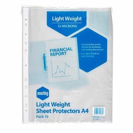 Marbig (R) 25130 Sheet Protectors Light Weight A4 Pack 10