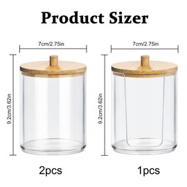 Gigmeta Pack of 3 Acrylic Cotton Buds Containers, Cotton Pads Storage with Bamboo Lids, Cotton Bud Holder, Cotton Bud Container, Cotton Pad Dispenser for Living Room, Bedroom, Bathroom