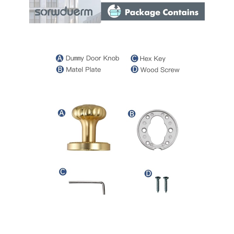 SORWDUERM Dummy Gold Door Knobs Interior Satin Brass Dummy Door