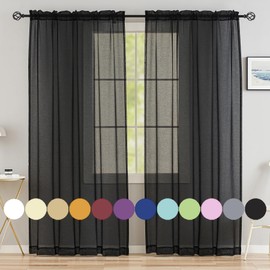 Window Curtains Black Sheer Curtains 72 Inches Long 2 Panels Tulle Curtains Window Panels for Bedroom Curtains 2 Panel Sets Rod Pocket Sheer Black Curtains for Living Room Kitchen Yard 52 W x 72 L
