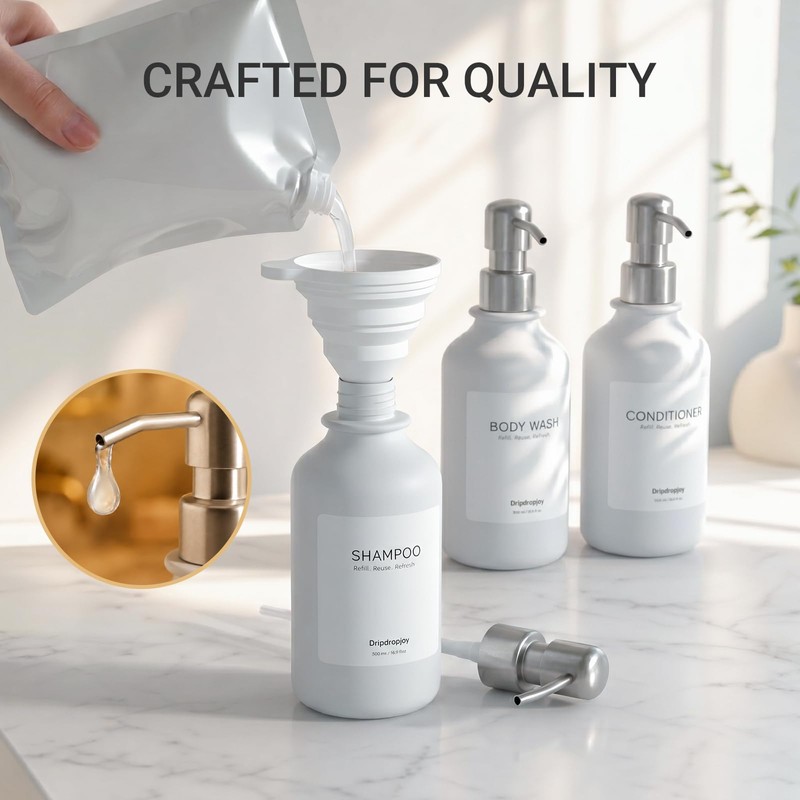 Modern Shampoo and Conditioner Dispenser Set of 3, 17oz Refillable
