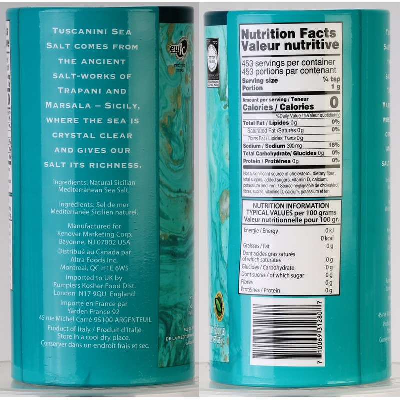 Tuscanini, Coarse Mediterranean Sea Salt, 16oz Tube, From Sicily Italy