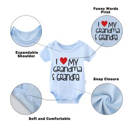 culbutomind Baby Twins Romper I Love My Grandma Grandpa Fun Baby Bodysuit Short Sleeve Gift for Birth Baby Boys Girls Twins Baby Clothing with Hat, Blue I Love My Grandma Grandpa, 3-6 months