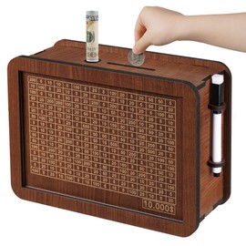 Cash Vault Wooden Savings Box, Piggy Bank for Adults Kids, Coin Bank for Boys and Girls, Unique 10000 Savings Challenge Box, Wooden Cash Savings Box with Money Target and Numbers (10000 Dollar) | FOLENCER