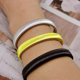 Chunky Gold Bangle Bracelets for Women Gold Silver Stretch Bangles Set Stainless Steel Wide Chain Bracelets Non Tarnish Trendy Jewelry Gifts (Black)