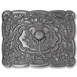 Kilt Emporium Piper Scottish Thistle Badge Kilt Belt Buckle for Men Traditional Highland Piper Accessory Rust-Free Solid Brass (Thistle-Piper-Silver-Antique)
