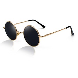 XITUADDA Polarised Retro Round Sunglasses Men Women Fashion Hippie Metal Frame UV400 Protection, Gold grey