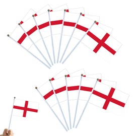 12Pcs St Georges Cross England Flag, England Flags on Sticks for St. George's Day Decorations, St. George Hand Held Small Flags with 5.5 x 8.2 in for Six Nations Rugby Football Garden Party Decor