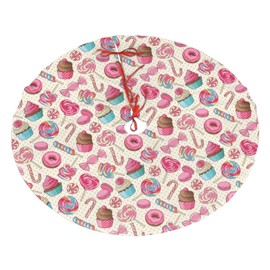 Christmas Tree Skirt,Sweet Lollipop Candy Macaroon Cupcake Donut Xmas Tree Skirt Rustic Farmhouse Tree Skirt for Christmas Decor Xmas Holiday Home Party Decorations36