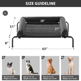RRPETHOME Large Elevated Cooling Dog Bed, Raised Dog Cot Beds for Large Dogs, Elevated Outdoor Pet Cot, Chew Proof Portable Cooling Pet Cot with Skid-Resistant Feet and Breathable Mesh