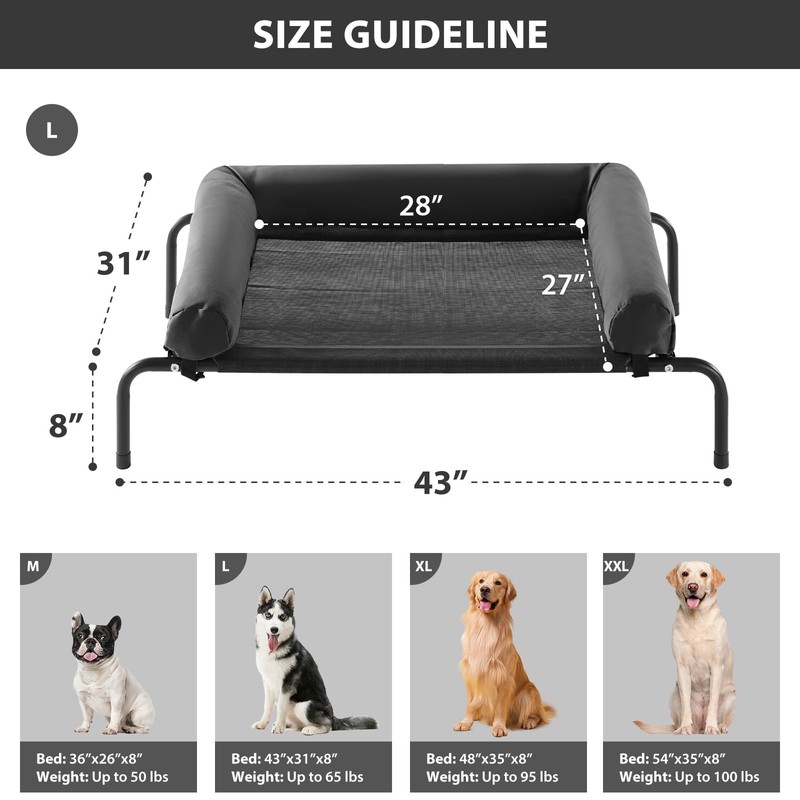 RRPETHOME Large Elevated Cooling Dog Bed, Raised Dog Cot Beds