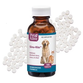 PetAlive Sinu-Rite Cat and Dog Nasal Congestion Relief - Homeopathic Tablets - Supports Temporary Relief from Sinus Congestion, Runny Nose, Facial Pressure - Dog and Cat Sneezing Treatment - 180 Count