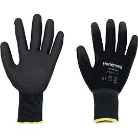 Honeywell WorkEasy Black General Purpose Gloves for Precision Work 2100251, 100% Polyester Knitted, PU Coating, Gauge 13, Length 25cm, Size 09, 2100251-09 (Pack of 10 Pairs)