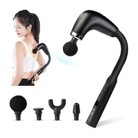 Deep Tissue Massage Gun for Back & Full Body – Long Handle Percussion Muscle Massager with 4 Replaceable Heads, Adjustable Speeds & Quiet Motor – Relieve Muscle Pain, Soreness & Stiffness (Black)