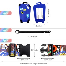 Hivia Set of 2 Luggage Tags Air Travel + 2 Luggage Straps with TSA Lock Suitcase Strap Set Suitcase Straps Set Eye-catching Luggage Strap Circle