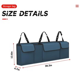 BELOMI Car Trunk Organizer, Auto Waterproof Sturdy Backseat Hanging Large Storage Collapsible Cargo Bag with Anti-Slip Adjustable Strip&4 Pockets, Vehicle Interior Accessories for Man Woman (Blue)