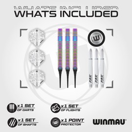 WINMAU Darts Solaris Urban 19g Barrel / 21g Full Weight Professional Soft Tungsten Tip Dart Set Flights and Shafts