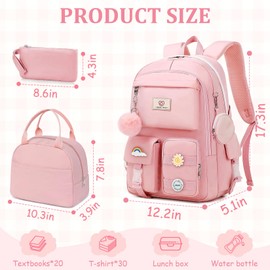 Fitvc School Backpack For Girls - 6pcs Cute Girls Backpack With Lunch Box Set For Teens Women College Middle High School - 18″ School Bookbag Travel Back Pack