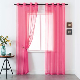 DUALIFE Hot Pink Voile Sheer Curtains Grommet,Look Semi Sheer Windows Panels,Elegant Solid Color Touch Soft Drapes, 52X108 Inch 9 FT for Living Room Bedroom,Set of 2 Panels