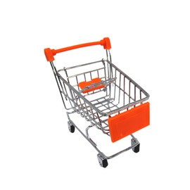 Bonka Bird Toys 2297 Mini Shopping Cart Supermarket Handcart Basket Foot Talon Bird Toy Treat Forage Dispenser Holder Model Metal Wheel Wire Frame Pet Fun (Orange)