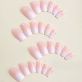 YoYoee Short Nude Nails Tips Gradient False Nails Square Press on Nails Full Cover Cute Fake Nails for Women and Girls 24PCS