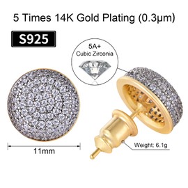 VEXXS Diamond Stud Earrings for Men, 14K Gold Plated Iced Out Earrings Micro Pave 5A CZ Stones Men’s Studs, Hypoallergenic Earrings for Men Hip Pop Earrings Street wear (B-White Gold)
