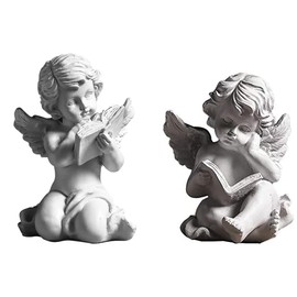 realideas Set of 2 Reading Book Angel Statue Cherub Wings Angel Statue Figurine Guardian Home Garden Angel Sculpture Statuette Shelf Sitter Angel Collection Angel Wings Memorial Rememberance Statue