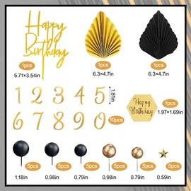 44 PCS Tortendeko Kugeln, Tortendeko Kugeln Schwarz Gold, Tortendekos Kugelns Schwarz, Tortendekos Gold, Geeignet für Geburtstage, Mottopartys, Hochzeiten und Jubiläen