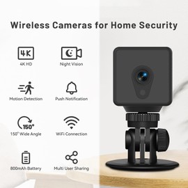EKJANEPE Mini Camera 4K HD WiFi Camera Surveillance for Indoor Mini Surveillance Camera Live Transmission Smartphone App with Night Vision Function, Motion Sensor for Home Office Security