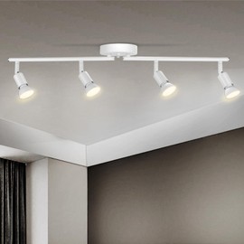 Karyoosi 4 Light Track Lighting Fixture, GU10 Rotatable Heads, Matte White, Bulbs Not Included, Perfect for Kitchen, Office, Laundry, Dining Room