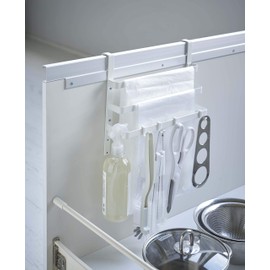 Yamazaki 5029 Sink Door Garbage Bag Holder, White, Approx. W 10.2 x D 3.7 x H 6.7 inches (26 x 9.5 x 17 cm), Plate with Adjustable Height, Door Storage, Hook Included