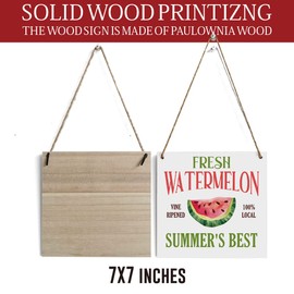 Country Summer Watermelon Wooden Plaque Sign Decor Watermelons Summer Hanging Wooden Plaque Decor for Home Kitchen 7 x 7 Inches