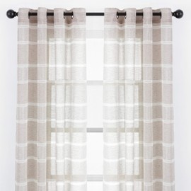 Chanasya Premium 2-Panel Faux Linen Shimmer Textured Sheer Curtain Panels - for Windows Living Room Bedroom Office - Translucent Window Drapes for Home- 52 x 63 Inches Long - Taupe