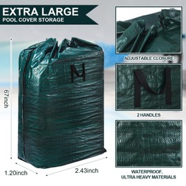 Hushee Above Ground Pool Storage Container Pool Cover Storage Bag with 4 Carry Handles Extra Large Pool Storage Heavy Duty Pool Cover for Winter Pool Safety Covers(39" x 67",Dark Green)