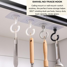 3-Pack No-Drill Ceiling Hooks – 360° Rotating Overhead Hangers for Plants, Lights, & Decor – Heavy-Duty Adhesive Mounts for Walls, Doors & Tile (Max 15 lbs) – Black/White/Grey (No Screws Needed)