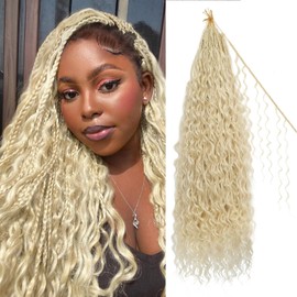 Boho Crochet Braids Close to Human Hair, 6 Curls Pure Protein Fiber Goddess Box Braids Crochet Hair, Pre-looped Curly Bohemian Braiding Hair for Black Women (24 Inch, #613)