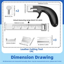 Glarks Belt Hand Cutting Tool With Aluminium Handle, Black Leather Strap Cutter, Strip Gauge Tool for Leather Craft