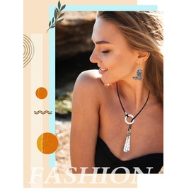 Inbagi 3 Pcs Western Jewelry for Women Bohemian Set, Boho Pendant Long Choker, Faux Leather Layered Bracelet, Dangle Earrings (Cowgirl Style)