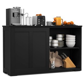 SILKYDRY Sideboards Buffet Cabinet with Storage, Sliding Door Coffee Bar, Console Table with Adjustable Shelf, Credenzas for Living Room, Stackable Kitchen Cupboard for Dining Room (Black)