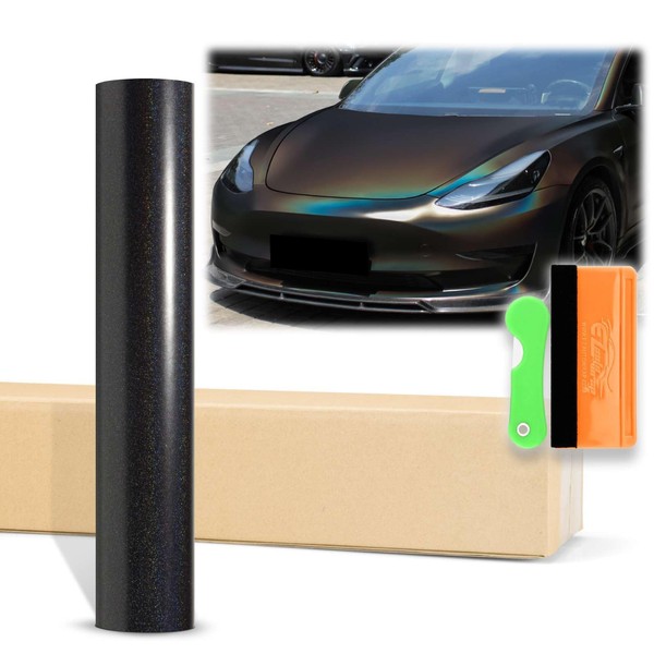 12"x60" (1FTx5FT) Black Laser Flip Satin Metallic Holographic Rainbow Psychedelic