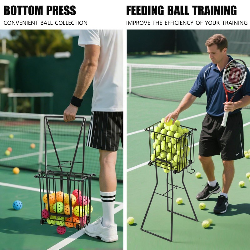 wasoyun Tennis Ball Hopper, Portable Pickleball Holder with Wheels &