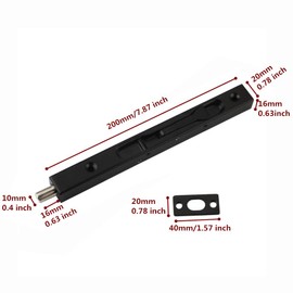 Bolt Protector Concealed Sliding Bolt Lock Stainless Steel 6 inch(15cm) Security Door Bolt Latch, for French Doors, Composite Doors, Wooden Doors, Double Doors, Virtual Doors(Black, 8 inch)