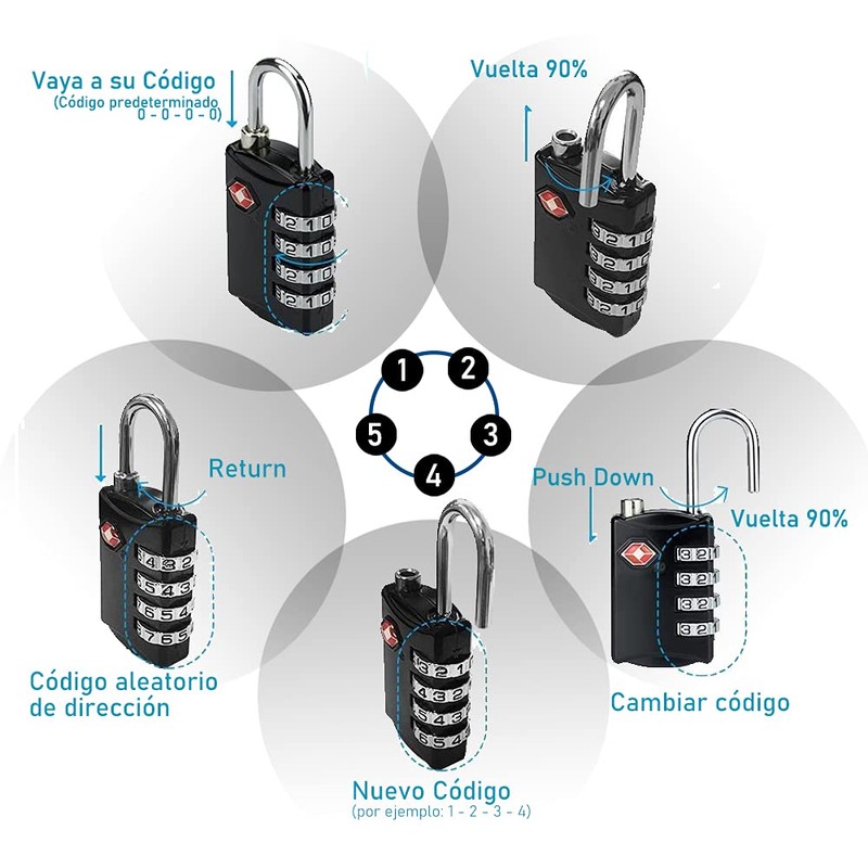 Cerraduras de Equipaje TSA - Candados de Acero Combinados de