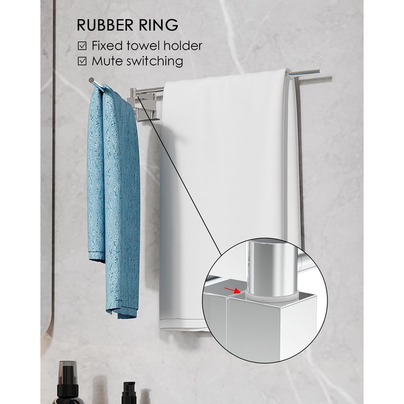 WZRUA Swivel Towel Rail, 180° Rotate Towel Rack Square Base,Stainless