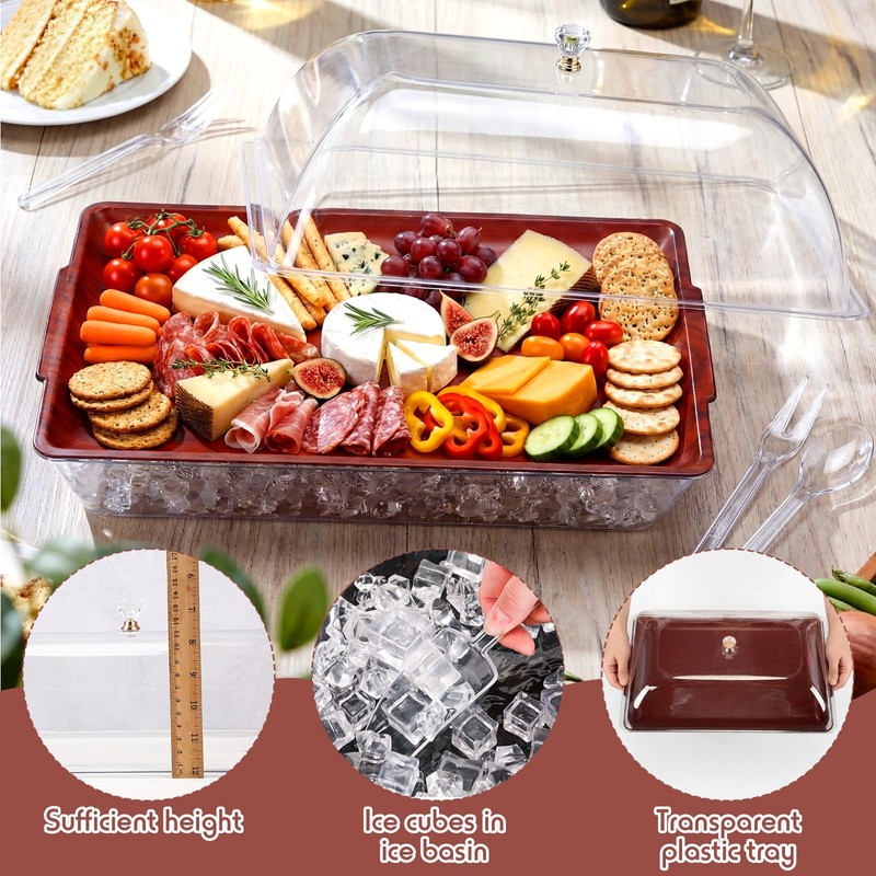 16" x 9" Chilled Serving Tray with lids,Walnut,1 Set