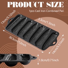 Reallnaive 1 Pc Cast Iron Corn stick Pan Corn Bread Molds with 7 Corncob Sticks Cornbread Loaf Cakes Corndog Baking Compatible with Oven, Stovetop, Grill, and Campfires