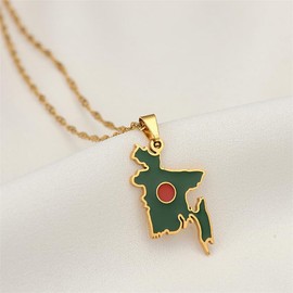 LUTAKU Bangladesh Map and Flag Necklace for Women Men, Bangladesh Necklace Pendant Charm, Stainless Steel Map Jewelry Accessories (gold)