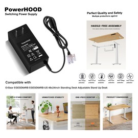 PowerHOOD AC Adapter Compatible with ErGear EGESD64RB EGESD64RB-US 48x24inch Standing Desk Adjustable Stand Up Desk for Home Office Electric Computer Desk Switching Power Supply Cord Charger Cable